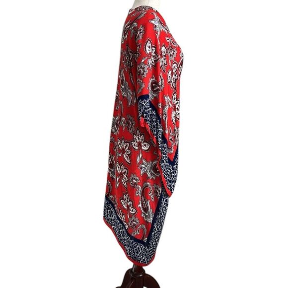Express Women’s Floral Print Striped Slip-On Draped Shawl Boho Red Blue Size OS - Picture 3 of 7
